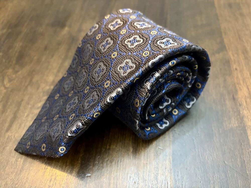 GLADSON Men's 100% Silk Tie ~ Blue Geometric Made In Italy